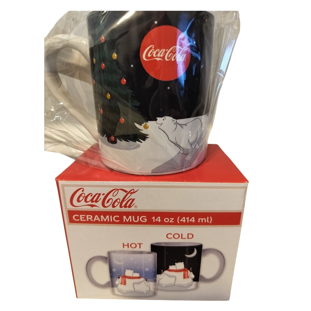 NIB Coca Cola‎ Ceramic Mug 14 oz Polar Bear Christmas Tree Hot Cold Gift